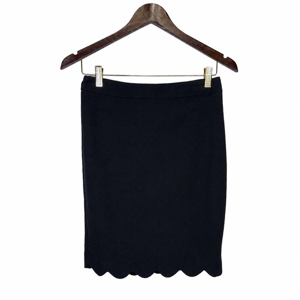 Talbots Petite Textured Scalloped Hem Career Skirt 2P Black Lined NWT